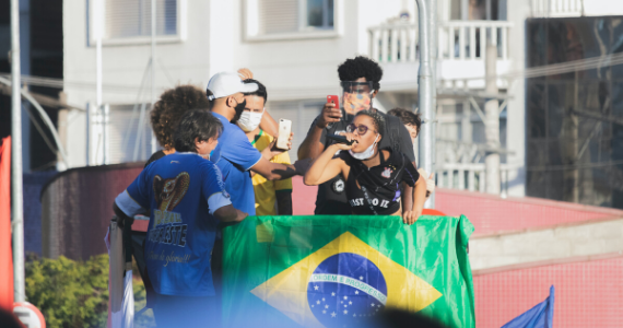Gathered people in a Brazilian slum